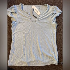 NWT eyelet Henley - light blue